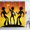 Ambesonne 70s Party Shower Curtain, Dancing People in Disco Night Club with Afro Hair Style Bokeh Backdrop, Cloth Fabric Bathroom Decor Set with Hooks, 69" W x 70" L, Orange Yellow Black view 1