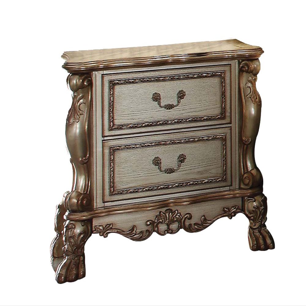 ACME Dresden Nightstand - - Gold Patina & Bone