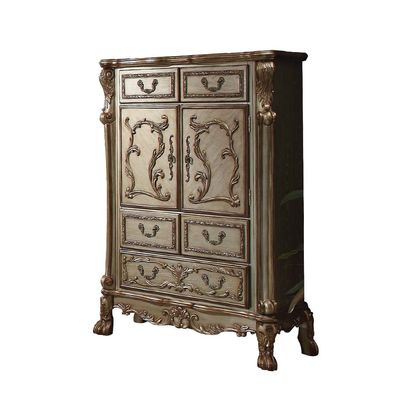 Acme Dresden 5-Drawer Wooden Chest in Gold Patina and Brown