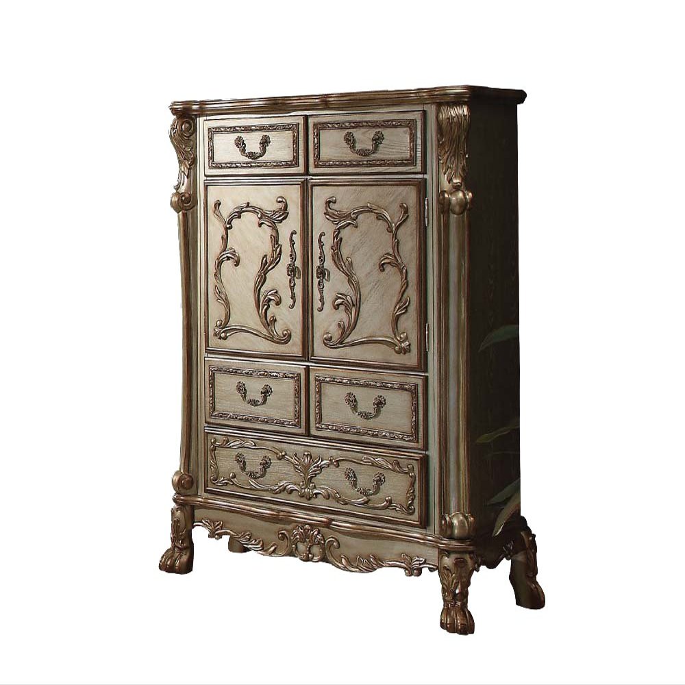 Acme Dresden 5-Drawer Wooden Chest in Gold Patina and Brown