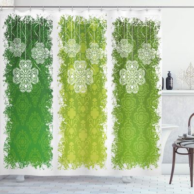 Ambesonne Irish Shower Curtain, Aged Vintage Antique on Green Toned Color Bands Celtic Historic Lace Image, Cloth Fabric Bathroom Decor Set with Hooks, 69" W x 70" L, Shamrock Green