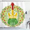 Ambesonne Rasta Shower Curtain, Reggae Music Makes Me Feel Words Jamaican Island Cultureic Guitar, Cloth Fabric Bathroom Decor Set with Hooks, 69" W x 70" L, Green Yellow and Red view 1