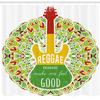 Ambesonne Rasta Shower Curtain, Reggae Music Makes Me Feel Words Jamaican Island Cultureic Guitar, Cloth Fabric Bathroom Decor Set with Hooks, 69" W x 70" L, Green Yellow and Red view 2