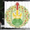 Ambesonne Rasta Shower Curtain, Reggae Music Makes Me Feel Words Jamaican Island Cultureic Guitar, Cloth Fabric Bathroom Decor Set with Hooks, 69" W x 70" L, Green Yellow and Red view 3