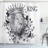 Ambesonne King Shower Curtain, Reign of The Jungle Forest of Courage Savannah Animal Lion Grunge Design Print, Cloth Fabric Bathroom Decor Set with Hooks, 69" W x 75" L, White and Black view 1