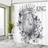 Ambesonne King Shower Curtain, Reign of The Jungle Forest of Courage Savannah Animal Lion Grunge Design Print, Cloth Fabric Bathroom Decor Set with Hooks, 69" W x 75" L, White and Black view 4