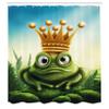 Ambesonne King Shower Curtain, Frog Prince on Moss Stone with Crown Inspired Cartoon Image, Cloth Fabric Bathroom Decor Set with Hooks, 69" W x 70" L, Forest Green and Yellow view 2