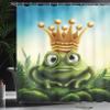 Ambesonne King Shower Curtain, Frog Prince on Moss Stone with Crown Inspired Cartoon Image, Cloth Fabric Bathroom Decor Set with Hooks, 69" W x 70" L, Forest Green and Yellow view 3