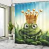 Ambesonne King Shower Curtain, Frog Prince on Moss Stone with Crown Inspired Cartoon Image, Cloth Fabric Bathroom Decor Set with Hooks, 69" W x 70" L, Forest Green and Yellow view 4