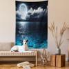 Ambesonne Night Sky Tapestry, Full Moon and Foggy Clouds with Turquoise Glass Like Sea Ocean Print, Wall Hanging for Bedroom Living Room Dorm Decor, 60" X 80", Blue and White view 2