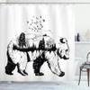 Ambesonne Cabin Shower Curtain, Hand Drawn Bear Double Exposure with Forest Trees Flying Birds Concept Artwork, Cloth Fabric Bathroom Decor Set with Hooks, 69" W x 75" L, White Charcoal view 1