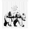 Ambesonne Cabin Shower Curtain, Hand Drawn Bear Double Exposure with Forest Trees Flying Birds Concept Artwork, Cloth Fabric Bathroom Decor Set with Hooks, 69" W x 75" L, White Charcoal view 2