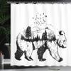 Ambesonne Cabin Shower Curtain, Hand Drawn Bear Double Exposure with Forest Trees Flying Birds Concept Artwork, Cloth Fabric Bathroom Decor Set with Hooks, 69" W x 75" L, White Charcoal view 3
