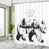 Ambesonne Cabin Shower Curtain, Hand Drawn Bear Double Exposure with Forest Trees Flying Birds Concept Artwork, Cloth Fabric Bathroom Decor Set with Hooks, 69" W x 75" L, White Charcoal view 4