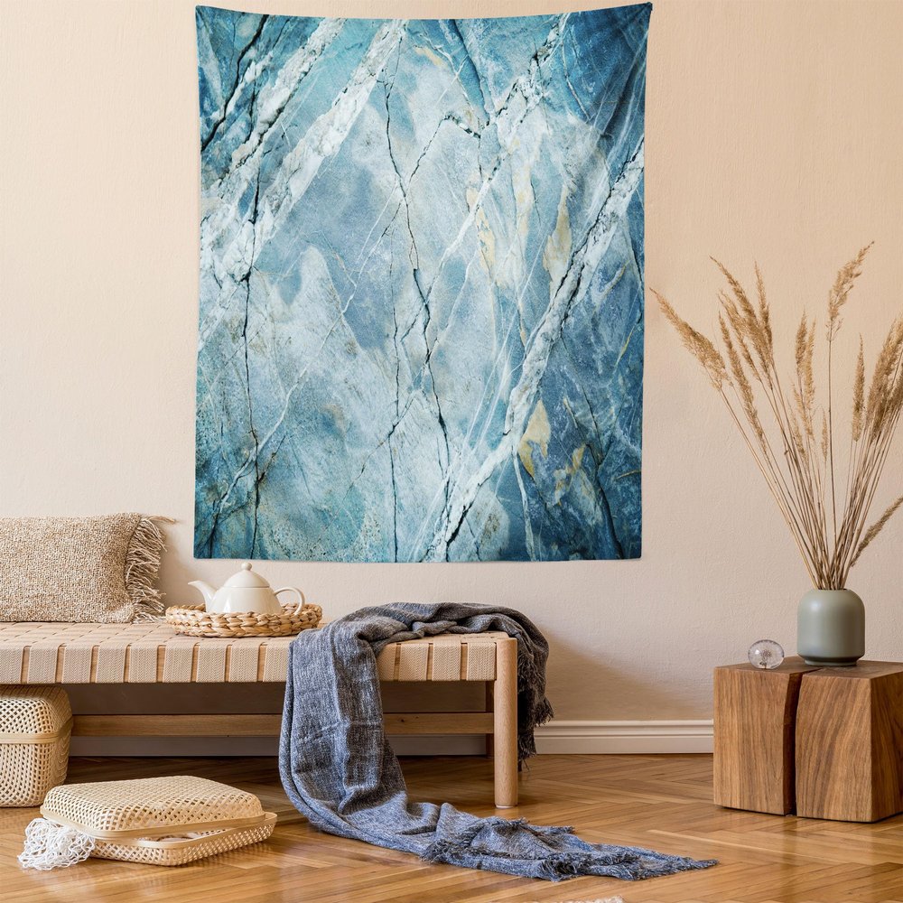 Ambesonne Marble Print Tapestry, Exquisite Granite Stone Architecture Floor Nature Faded Rock Picture, Wall Hanging for Bedroom Living Room Dorm Decor, 60" X 80", Pale Blue Grey