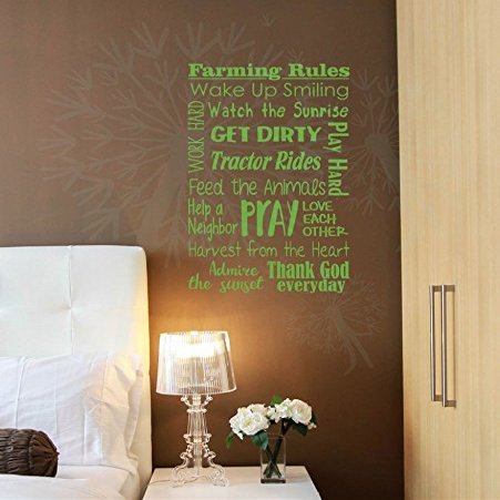 Farming Rules Subway Vinyl Letters Wall Decals Sticker Quotes 23x15-inch Lime Green