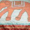 Gujarati Bedcover with Applique Elephant and All-Over Embroidery with Sequins Work - Pure Cotton - Color Emberglow and Blue Color view 2