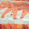Gujarati Bedcover with Applique Elephant and All-Over Embroidery with Sequins Work - Pure Cotton - Color Orange and Glacier Color view 2
