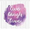 Ambesonne Live Laugh Love Shower Curtain, Wise and Happy Life Message on Watercolor Paintbrush Effects Print, Cloth Fabric Bathroom Decor Set with Hooks, 69" W x 75" L, Purple White view 2