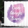 Ambesonne Live Laugh Love Shower Curtain, Wise and Happy Life Message on Watercolor Paintbrush Effects Print, Cloth Fabric Bathroom Decor Set with Hooks, 69" W x 75" L, Purple White view 3