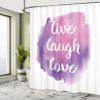 Ambesonne Live Laugh Love Shower Curtain, Wise and Happy Life Message on Watercolor Paintbrush Effects Print, Cloth Fabric Bathroom Decor Set with Hooks, 69" W x 75" L, Purple White view 4