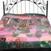 Gujarati Bedcover with Applique Elephant and All-Over Embroidery with Sequins Work - Pure Cotton - Color Rosebloom and Green Color view 1