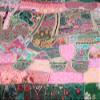 Gujarati Bedcover with Applique Elephant and All-Over Embroidery with Sequins Work - Pure Cotton - Color Rosebloom and Green Color view 2