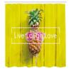 Ambesonne Live Laugh Love Shower Curtain, Tropical Pineapple Fruit with Sunglasses on Yellow Wood Board Joyful Print, Cloth Fabric Bathroom Decor Set with Hooks, 69" W x 70" L, Yellow Green view 2