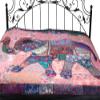 Gujarati Bedcover with Applique Elephant and All-Over Embroidery with Sequins Work - Pure Cotton - Color Blue and Pink Color view 1