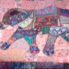 Gujarati Bedcover with Applique Elephant and All-Over Embroidery with Sequins Work - Pure Cotton - Color Blue and Pink Color view 2