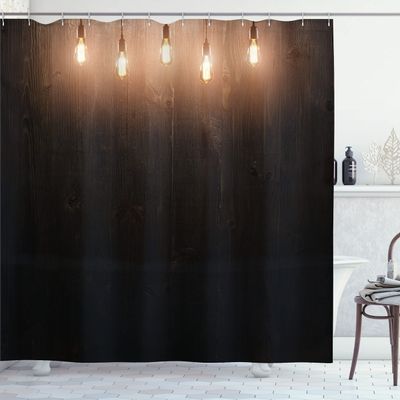 Ambesonne Industrial Shower Curtain, Wooden Space Room Classical Edison Innovation Themed Design, Cloth Fabric Bathroom Decor Set with Hooks, 69" W x 75" L, Dark Brown Cinnamon