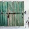 Ambesonne Industrial Shower Curtain, Aged and Closed Door with a Lock Close up View in Retro Style Entrance Photo, Cloth Fabric Bathroom Decor Set with Hooks, 69" W x 70" L, Seafoam Green Brown view 1