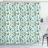 Ambesonne Cactus Shower Curtain, Hand Painted Style Exotic Plant Saguaro Prickly Pear Succulents Spikes Arrangement, Cloth Fabric Bathroom Decor Set with Hooks, 69" W x 84" L, Forest Green view 1