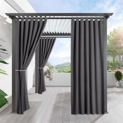 RYB HOME Outdoor Curtains for Patio Waterproof Tab Top Block Sunlight Thermal Insulated Privacy Assured Thick Outside Curtains for Porch, Balcony, Pool, W52 x L95, Grey, 1 Panel