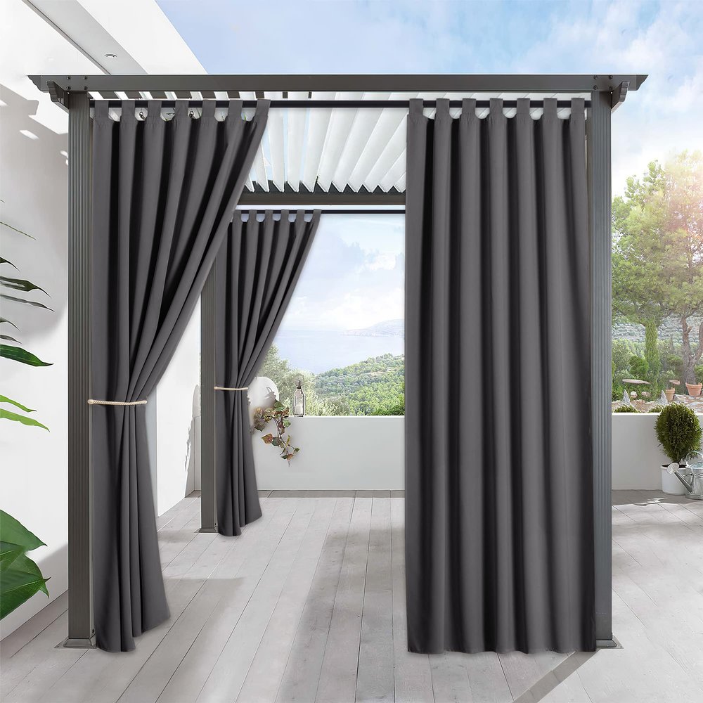RYB HOME Outdoor Curtains for Patio Waterproof Tab Top Block Sunlight Thermal Insulated Privacy Assured Thick Outside Curtains for Porch, Balcony, Pool, W52 x L95, Grey, 1 Panel