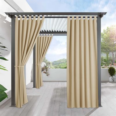 RYB HOME Outdoor Curtains for Patio Waterproof Tab Top Block Sunlight Thermal Insulated Privacy Assured Thick Outside Curtains for Porch, Balcony, Pool, W52 x L95, Cream Beige, 1 Panel