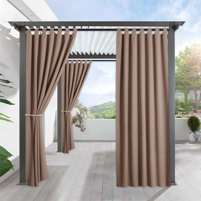 RYB HOME Outdoor Curtains for Patio Waterproof Tab Top Block Sunlight Thermal Insulated Privacy Assured Thick Outside Curtains for Porch, Pergola, Pool, W52 x L84, Mocha, 1 Panel