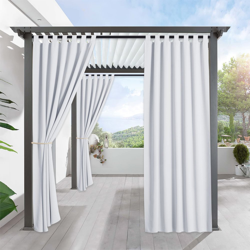 RYB HOME Outdoor Curtains for Patio Waterproof Tab Top Block Sunlight Thermal Insulated Privacy Assured Thick Outside Curtains for Deck, Balcony, Pool, W52 x L108, Greyish White, 1 Panel