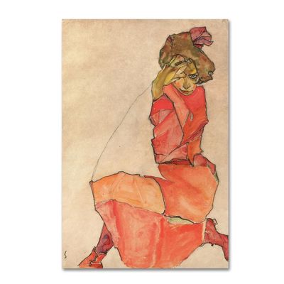 Trademark Fine Art Kneeling Woman in Orangered Dress Wall Decor