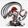Ambesonne Teen Room Shower Curtain, Baseball Cartoon Style Player Hitting The Ball Boys Caricature Print, Cloth Fabric Bathroom Decor Set with Hooks, 69" W x 70" L, Grey Red White view 2