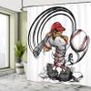 Ambesonne Teen Room Shower Curtain, Baseball Cartoon Style Player Hitting The Ball Boys Caricature Print, Cloth Fabric Bathroom Decor Set with Hooks, 69" W x 70" L, Grey Red White view 4