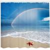 Ambesonne Starfish Shower Curtain, Rainbow Over The Sea Clouds and Clear Sky Foamy Ocean Waves on The Sandy Beach, Cloth Fabric Bathroom Decor Set with Hooks, 69" W x 84" L, Azure Blue Tan view 2