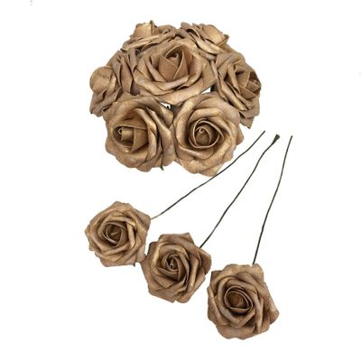 50 pcs Artificial Flowers Foam Roses for Bridal Bouquets Wedding Centerpieces Kissing Balls (Gold)