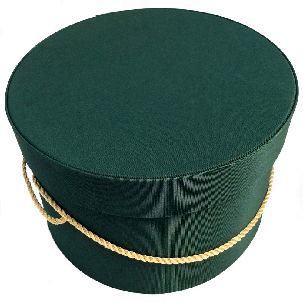 Sarah's Hat Boxes Classic Dark Green Hat Box  21.5" x 11.5" (Dia. x Ht.) Handmade in USA  Odorless Non-Toxic Adhesive, Cording Handle  Premium Storage for Hats & Accessories