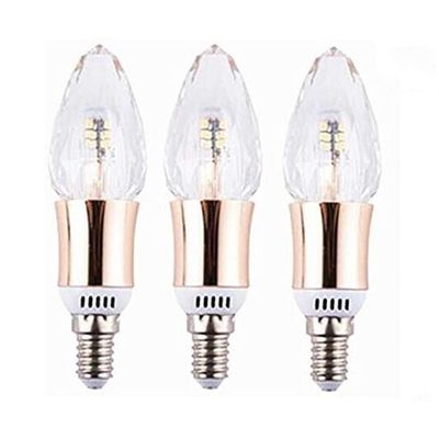 Best to Buy 6-pack Dimmable E12 Pure K9 Crystal WARM WAHITE 5W bulb 40-50W Incandescent Replacement,360 Omni-direction Candelabra ,510 Lumens candle Shape, Gold Crystal Alumium Lamp Body