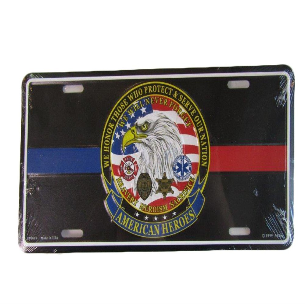 American Heroes Police Fire Dept EMT Honor Those Aluminum License Plate Tag