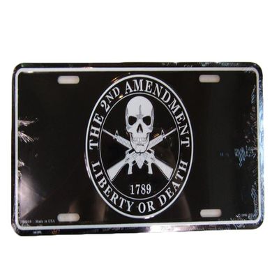 The 2nd Amendment Liberty or Death 1789 Skull Rifles Aluminum License Plate Tag