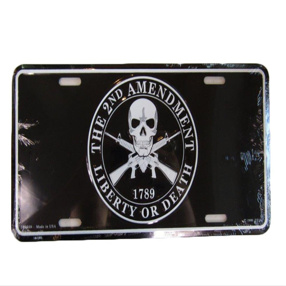 The 2nd Amendment Liberty or Death 1789 Skull Rifles Aluminum License Plate Tag