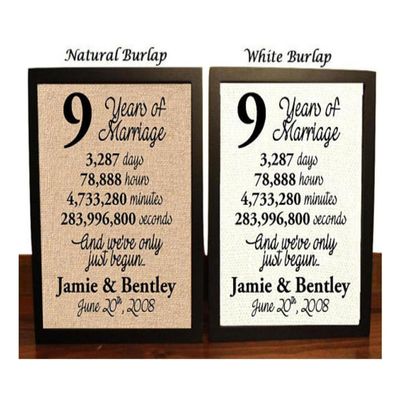 9 Year Anniversary Burlap Print | 9th Anniversary | 9th Anniversary Gift | 9 Years Together | 9th wedding Anniversary | 9th Anniversary gift for her | 9 Years of Marriage