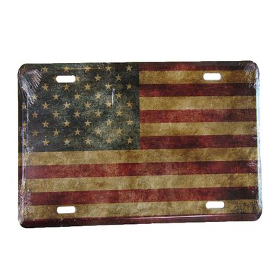 USA American Vintage Tea Stained Historical Flag Aged Aluminum License Plate Tag